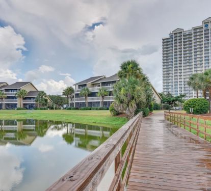Walk across the beautiful bridge as you head to the beach.
